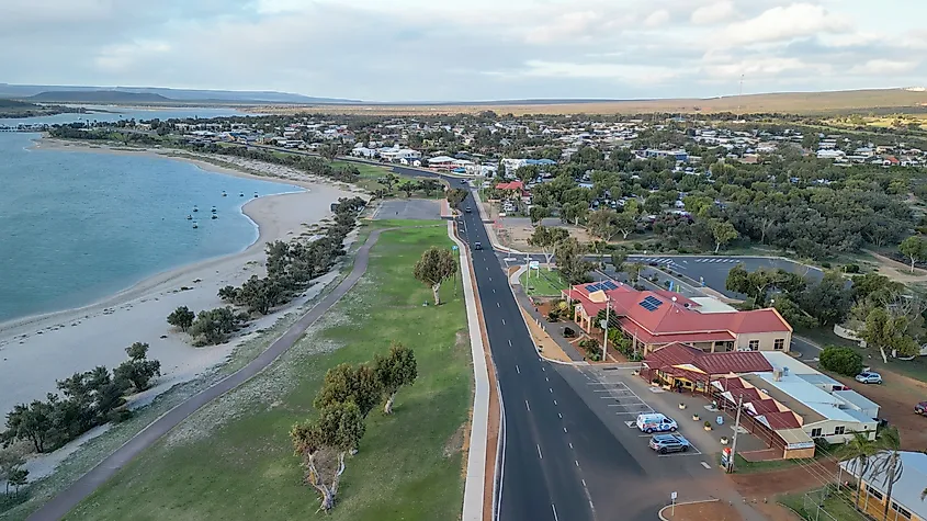 Aerial view of Kalbarri Coast and town in Western Australia during spring season.