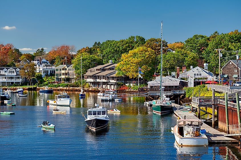 Fishing boats docked in Perkins Cove, Ogunquit, Maine.