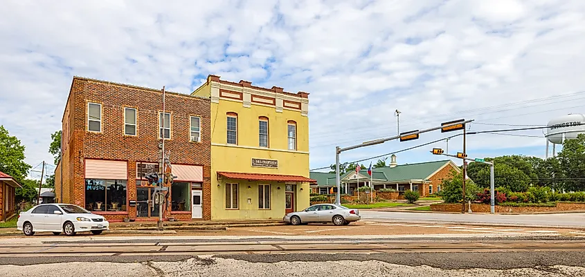 The old business district on Jackson Avenue in Livingston, Texas.