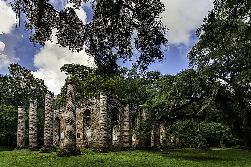 The ruins of Sheldon Church built in 1745 near Beaufort, South Carolina.