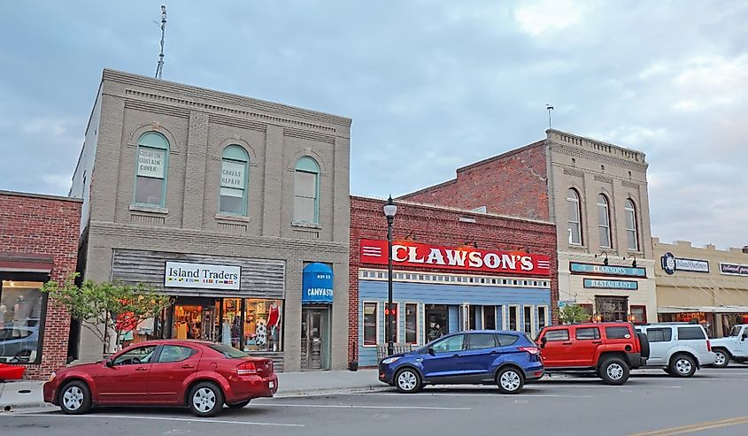 Businesses on Front Street in downtown Beaufort, North Carolina.