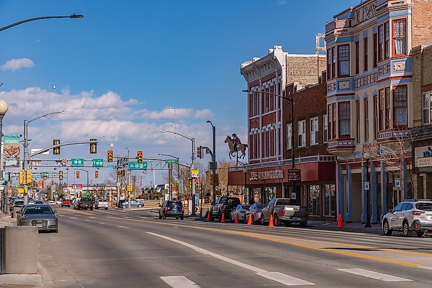 Historic downtown district of the state capital city of Cheyenne with brick buildings dating to the 1800s. Editorial credit: Heidi Besen / Shutterstock.com