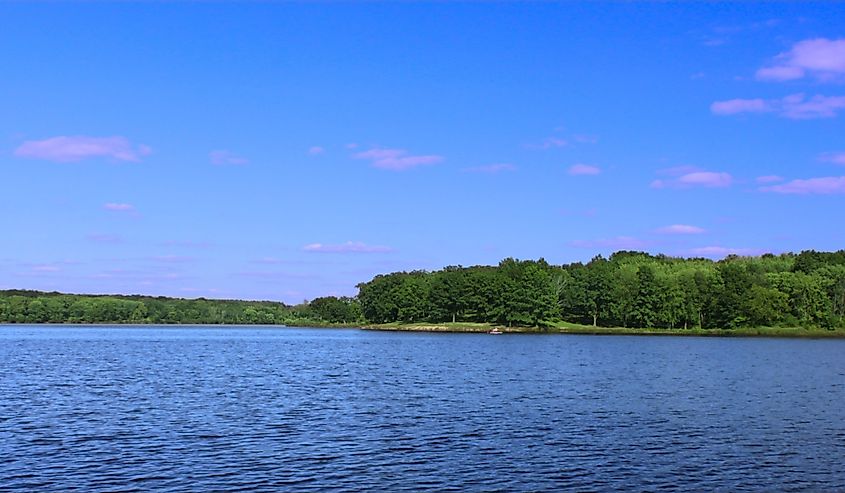 View of Pierce Lake at Rock Cut State Park in Northern Illinois