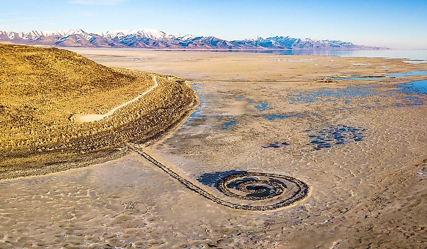 Spiral Jetty in Great Salt Lake is a world-renowned example of land art.