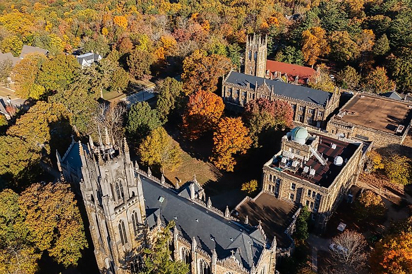 Aerial view of a chapel in Sewanee Tennessee.