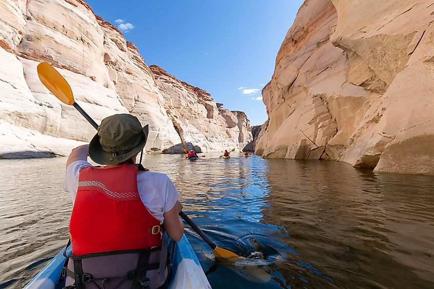 Kayakers in Lake Powell, Arizona.