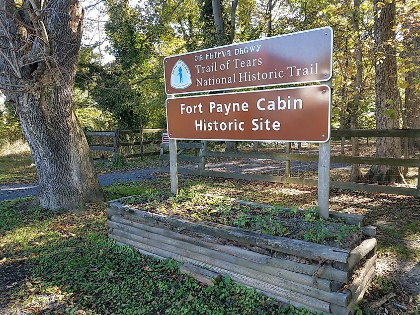 Entrance to the Fort Payne Cabin Historic Site in Fort Payne, Alabama