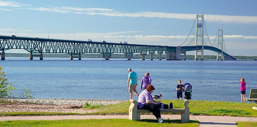 View of Mackinac Bridge from Mackinaw City, Michigan. Image credit: Peter K Burian via Wikimedia Commons.