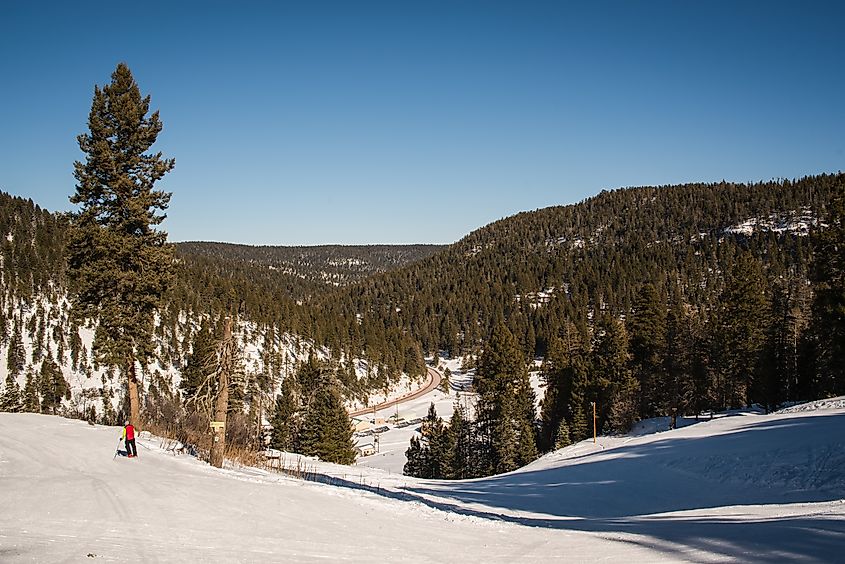 Snow-covered ski runs in Cloudcroft, New Mexico.