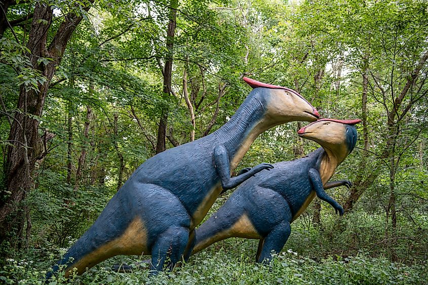 Dinosaur statues in Dinosaur World in Cave City, Kentucky.