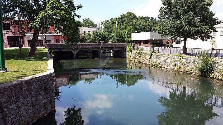 Sager Creek flowing through downtown Siloam Springs.