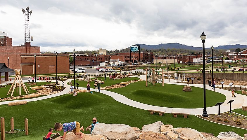 A park in downtown Johnson City, Tennessee