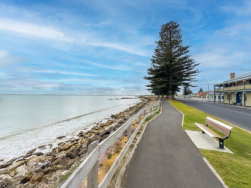 Walking path along Mundy Terrace in Robe town centre, South Australia.