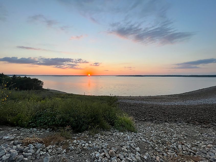 Sunset over Clinton Lake Dam in Kansas