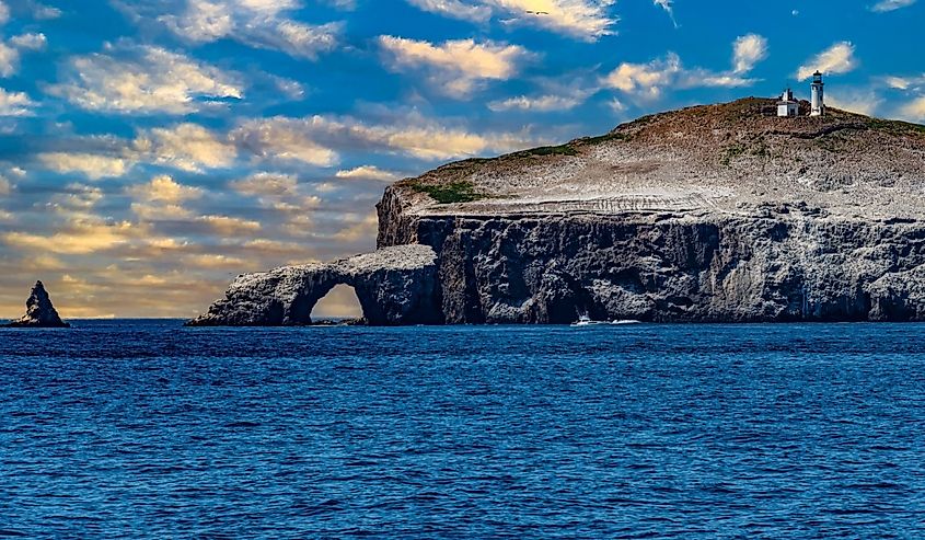 Views of Arch Rock on Anacapa Island from a boat in Channel Islands National Park