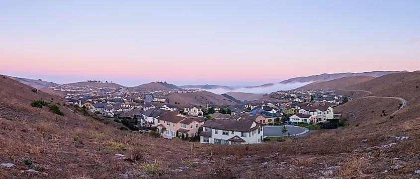 Early morning panoramic view of a neighborhood in Dublin, a suburb of Silicon Valley.