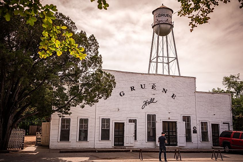 Famous western dance hall with water tower in background inGruene, Texas.