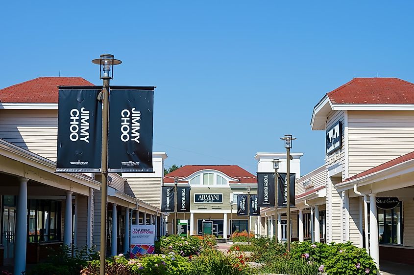 Luxury Brand stores in Wrentham village premium outlet mall.