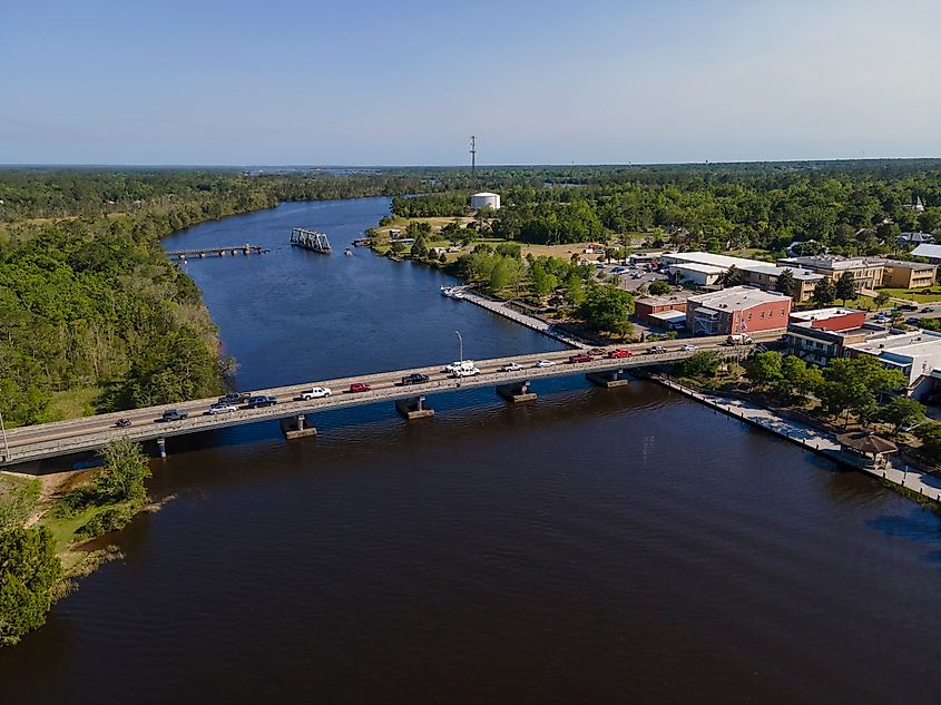 swing bridge over the wide river at Milton, Florida