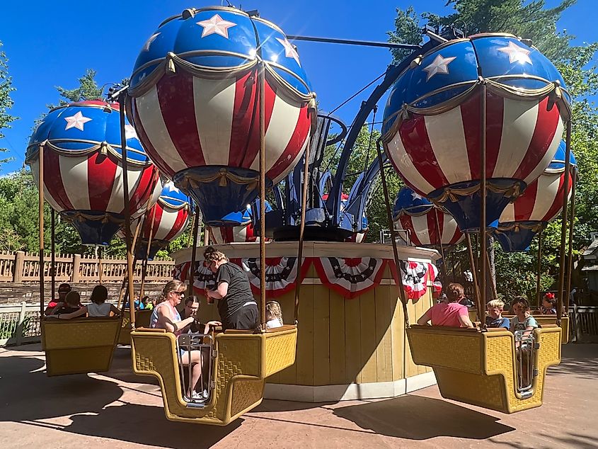 Spotter ride in the Fire District at Silver Dollar City amusement park in Branson, Missouri. Editorial credit: Ritu Manoj Jethani / Shutterstock.com