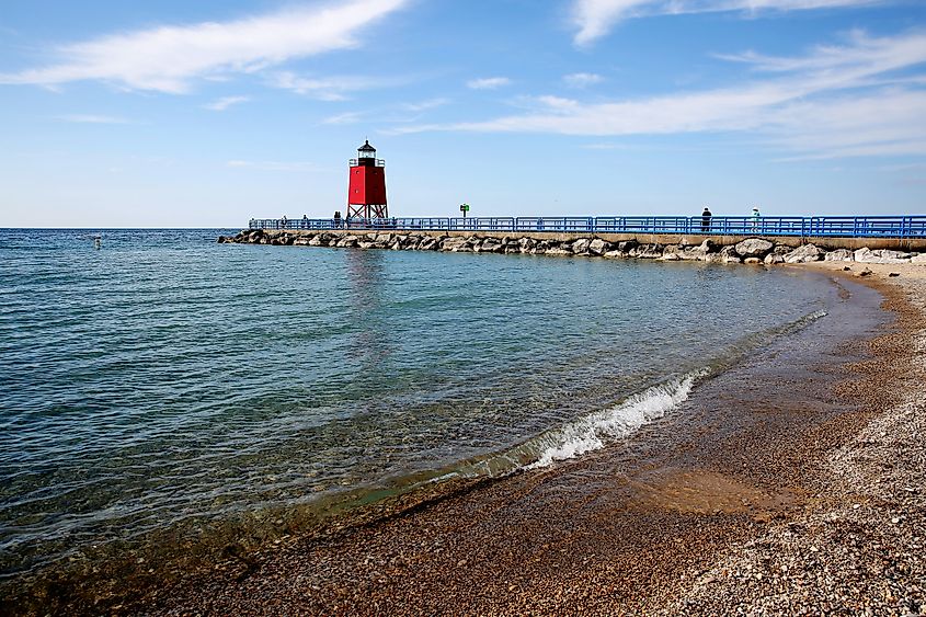 Charlevoix South Pier Light Station at Michigan Beach City Park in Charlevoix, Michigan