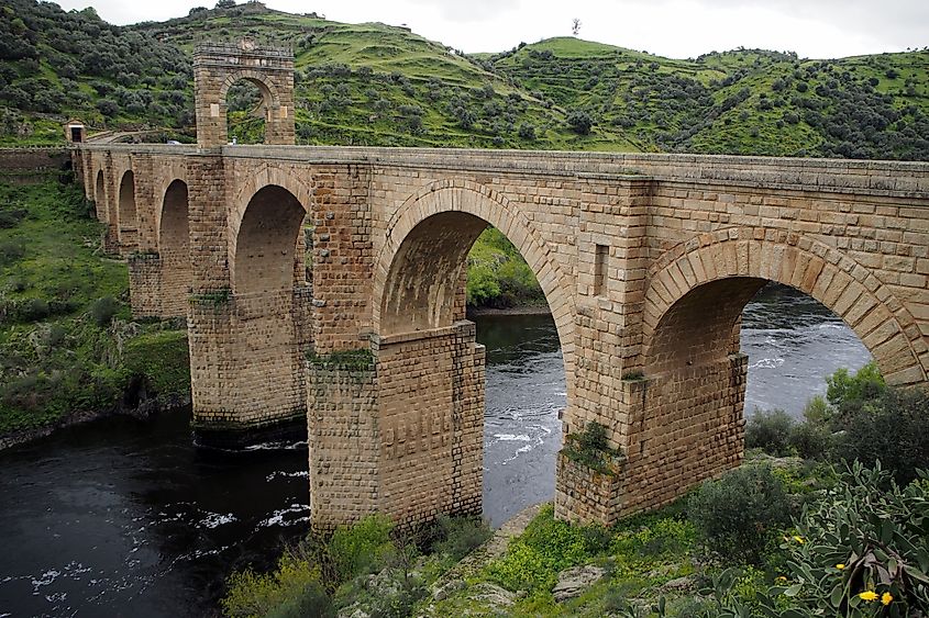 Trajan's Bridge at Alcantara, Roman stone arch bridge, built over the Tagus River.