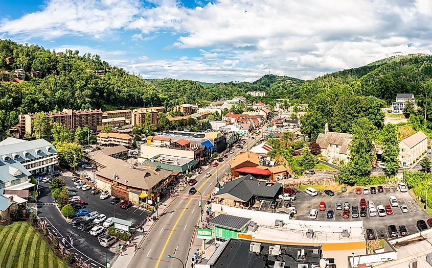 Aerial view of Gatlinburg, Tennessee.