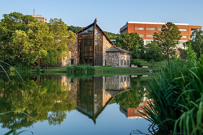 Ithaca College Muller Chapel and Chapel Pond, Ithaca, New York Editorial credit: SEALANDSKYPHOTO / Shutterstock.com