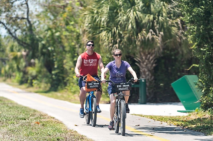 People cycling in Sanibel Island, Florida.