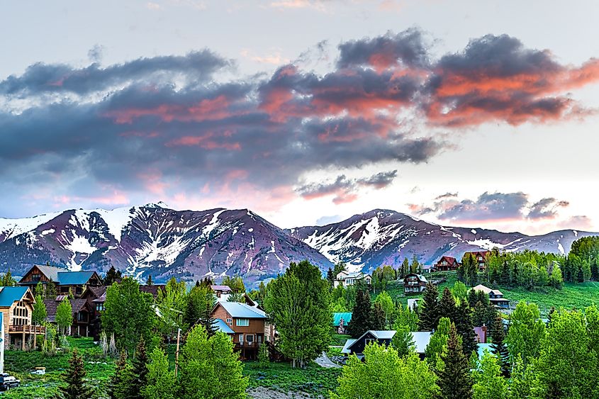 Cityscape of Crested Butte, a small mountain town in Colorado.