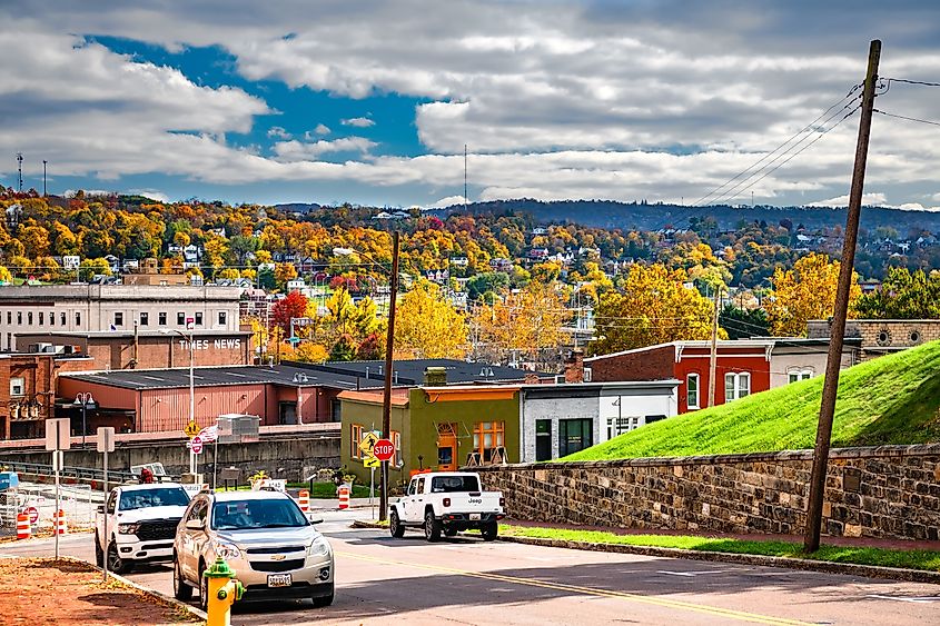 View from the hill of the old American town of Cumberland in Maryland.