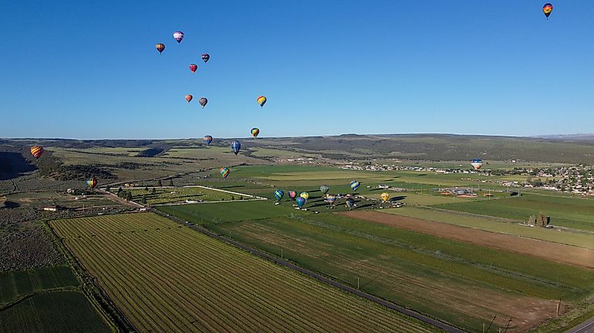 Aerial view of Panguitch, Utah, Summer Hot Air Balloon Festival.