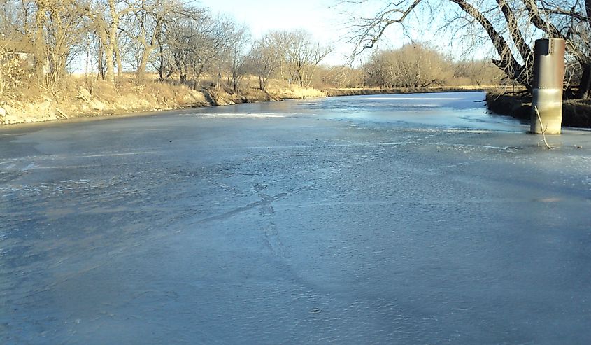 Frozen Little Sioux River in Linn Grove, Iowa