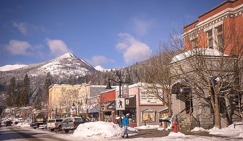 Downtown street Rossland, British Columbia, Canada.