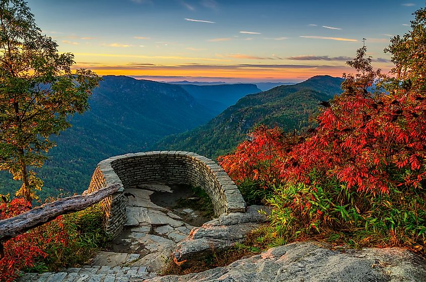 View of Linville Gorge during autumn in North Carolina.