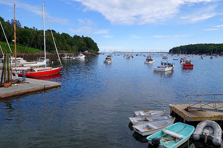 Rockport Maine, harbor on a summer's day with boats in the water