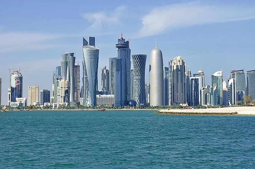 The skyline of Doha, Qatar.