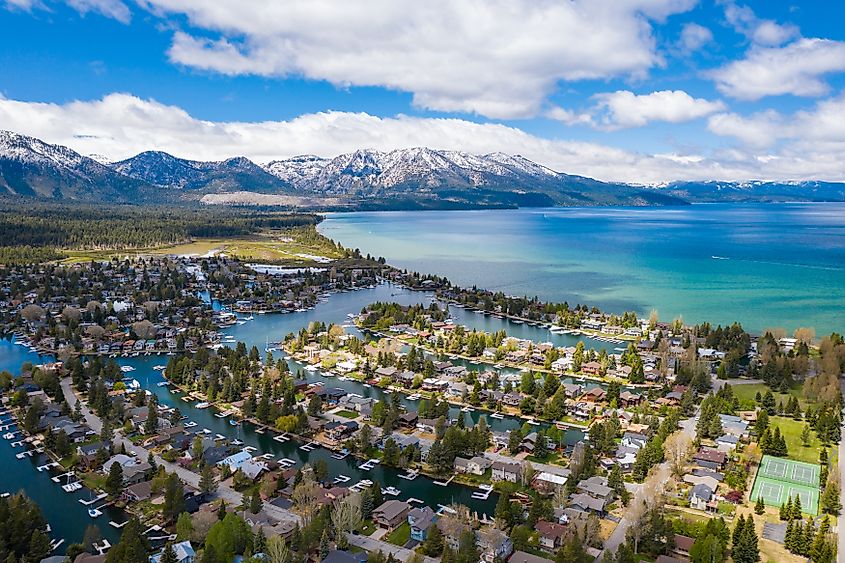 South Lake Tahoe Keys in Summer on Sunny Day with Clear Waters.