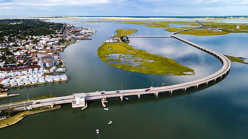 Aerial view of Chincoteague in Virginia.