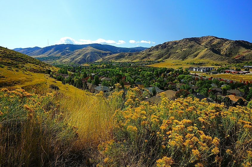 Volcanic basalt plateau, North Table Mountain Park, Golden, Colorado, west of Denver.
