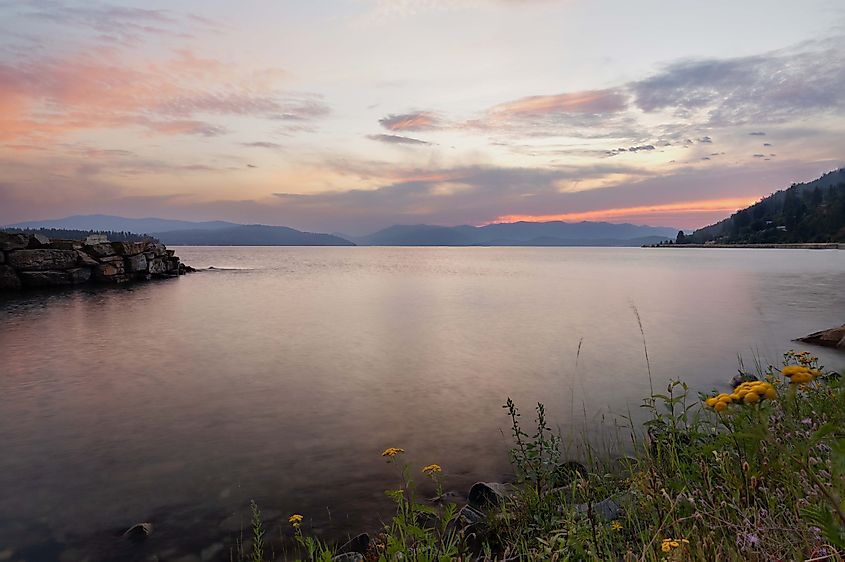 A warm sunset over Lake Pend Oreille. Photo by Brendan Cane