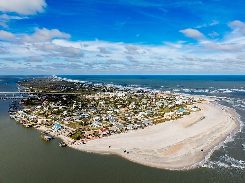 Aerial photo of Vilano Beach in St. Augustine, Florida, showing the 4x4 beach area in 2024.