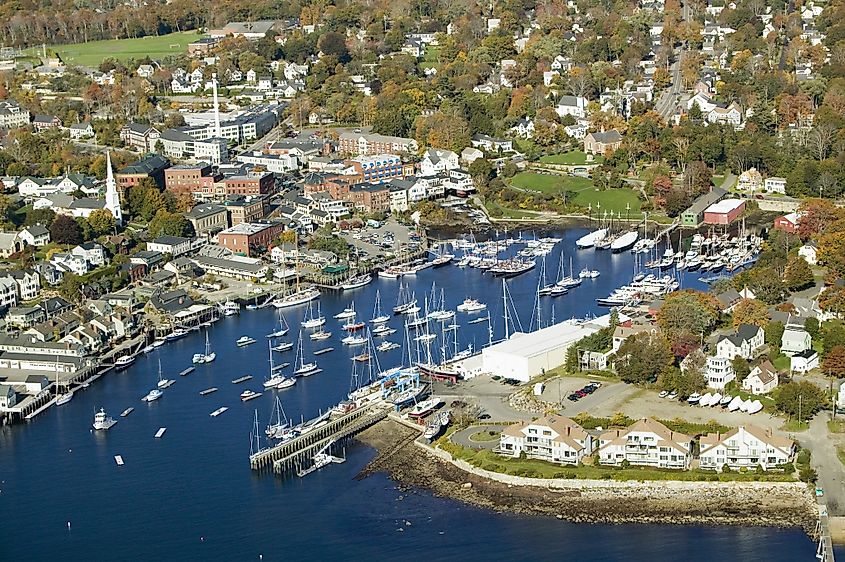 Aerial view of Bar Harbor, Maine. 