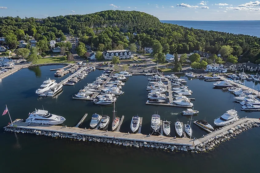 View of the marina in Fish Creek, Wisconsin.