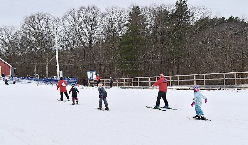 People cross country skiing at the Blue Hills Ski Area, Massachusetts.