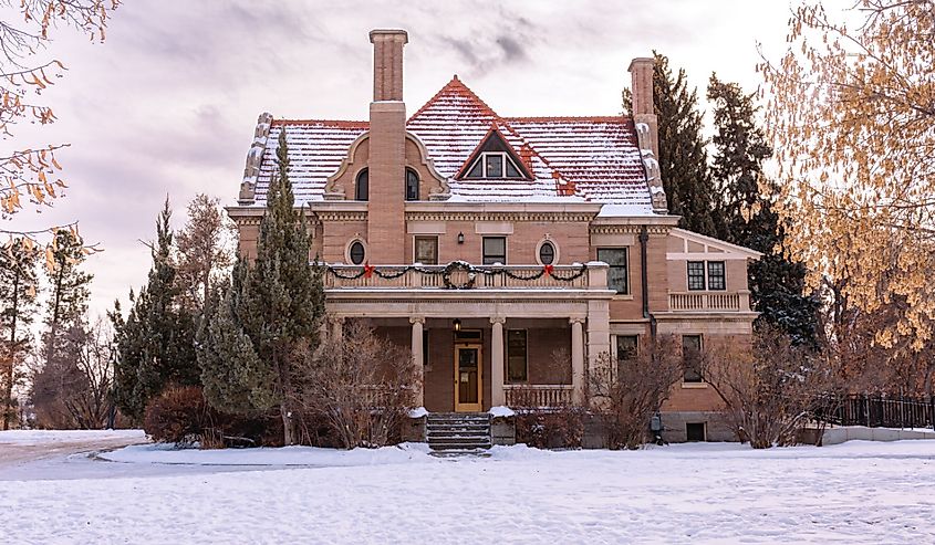 Historic Kendrick Mansion decorated for Christmas in Sheridan, Wyoming