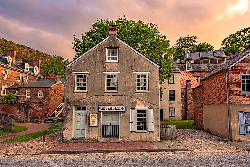 Historic buildings on Potomac Street in Harpers Ferry, WV. 