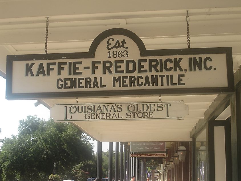 Sign for the Kaffie-Frederick General Mercantile in Natchitoches, Louisiana.