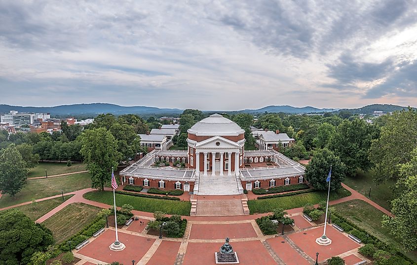 Aerial view of the famous Rotunda building of the University of Virginia in Charlottesville 