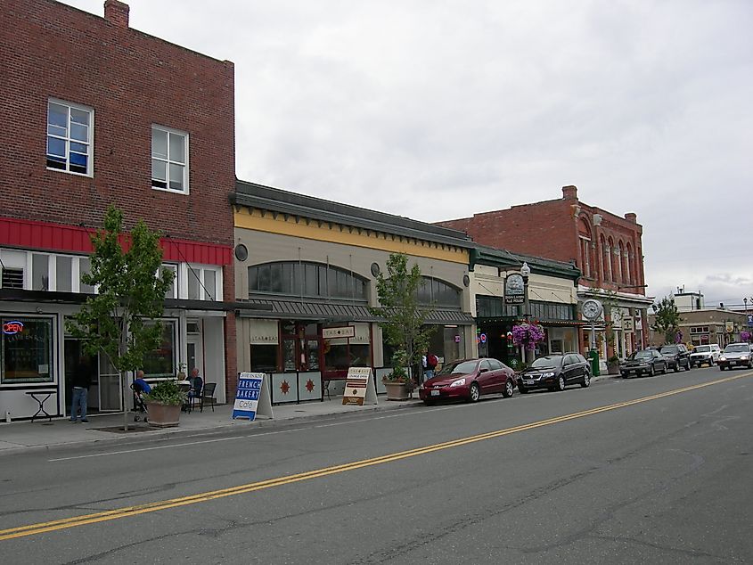 Businesses along Commercial Street in Anacortes, Washington.